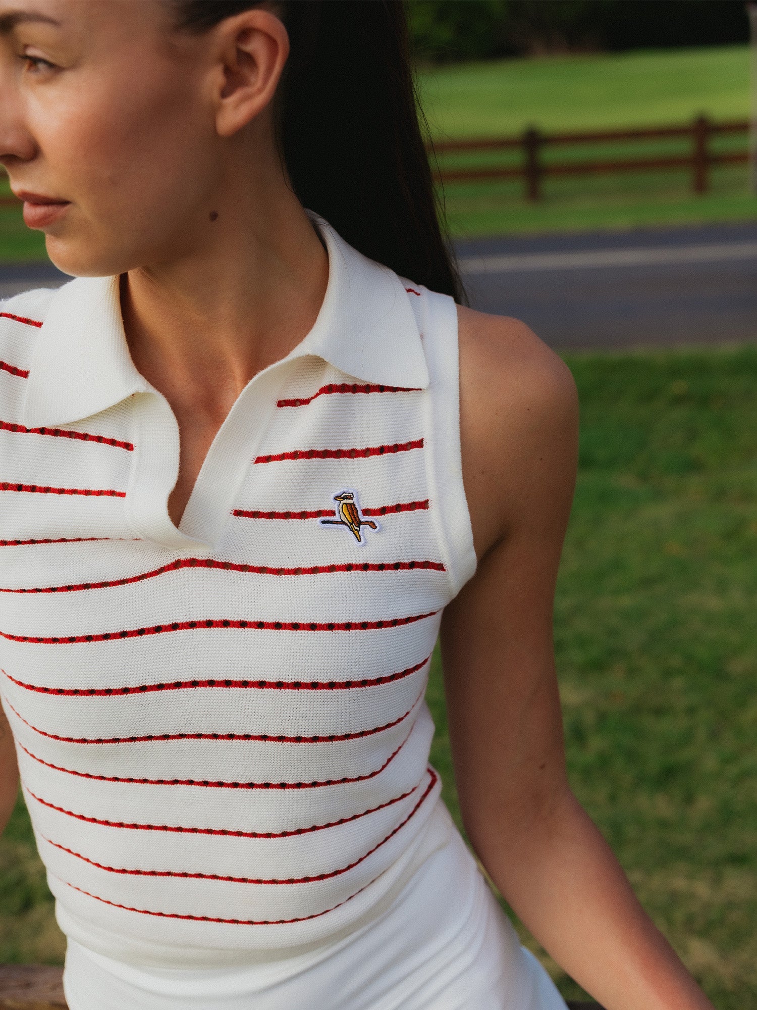 Womens Links Knit Polo White / Red