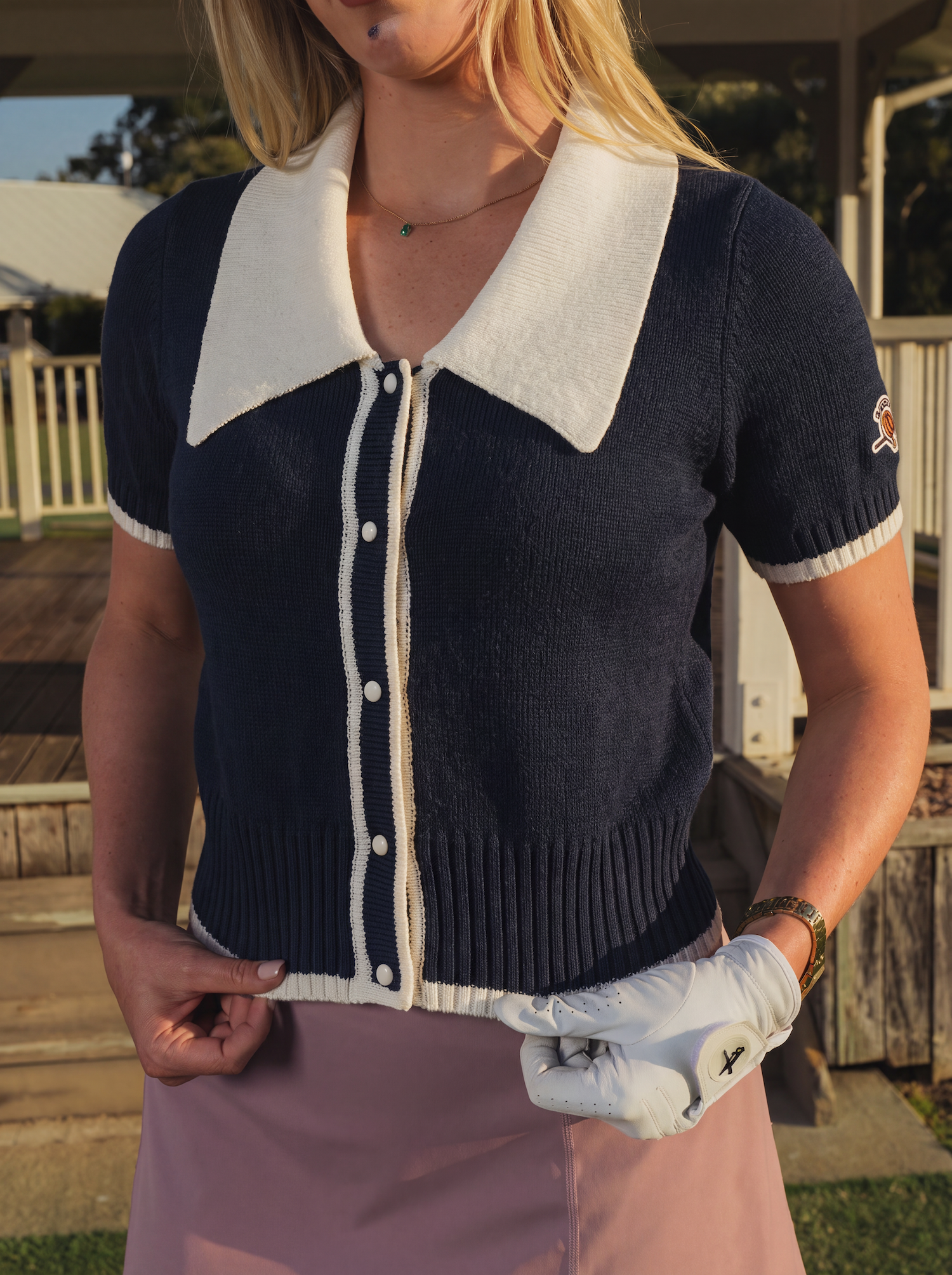 Womens Riviera Knit Polo Navy / White