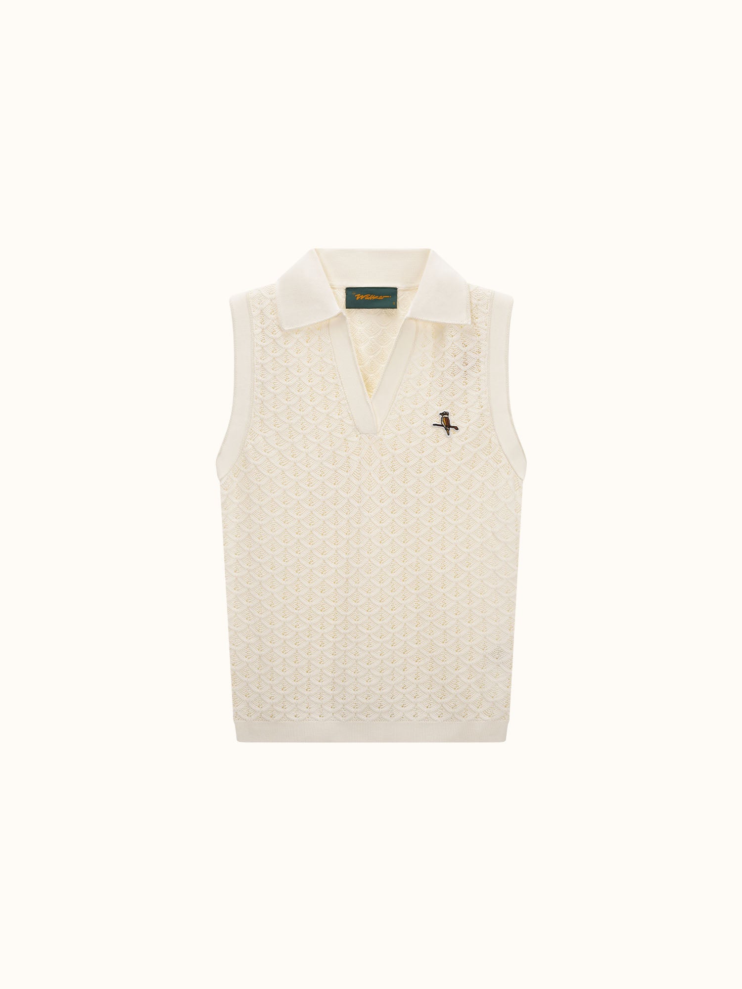 Womens Crochet Knit Polo Cream