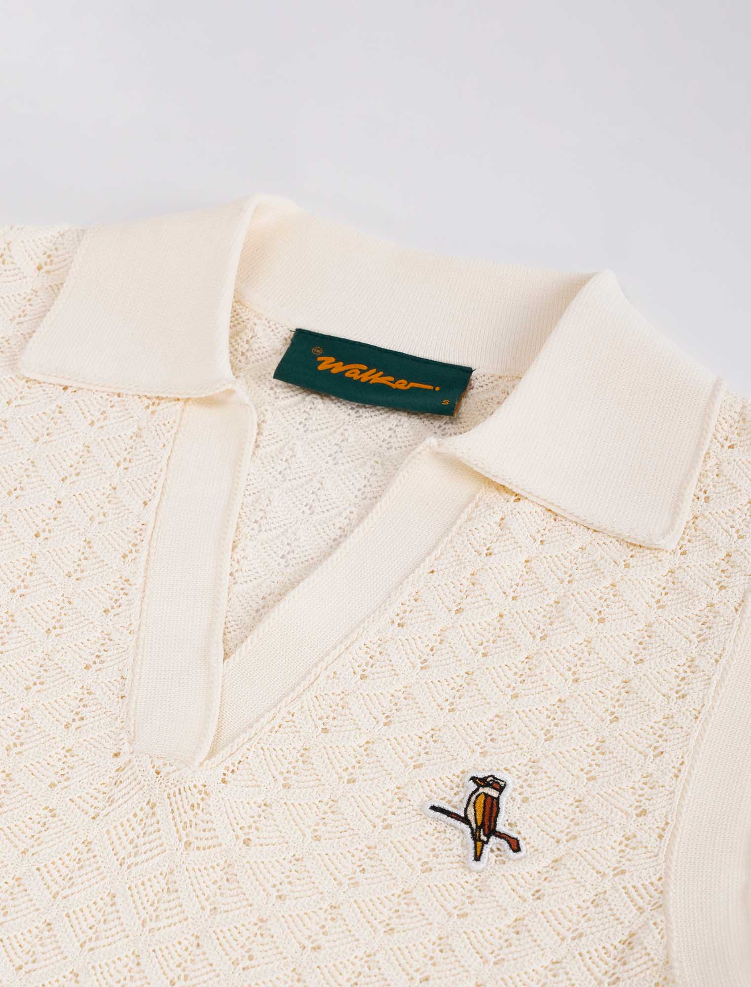 Womens Crochet Knit Polo Cream