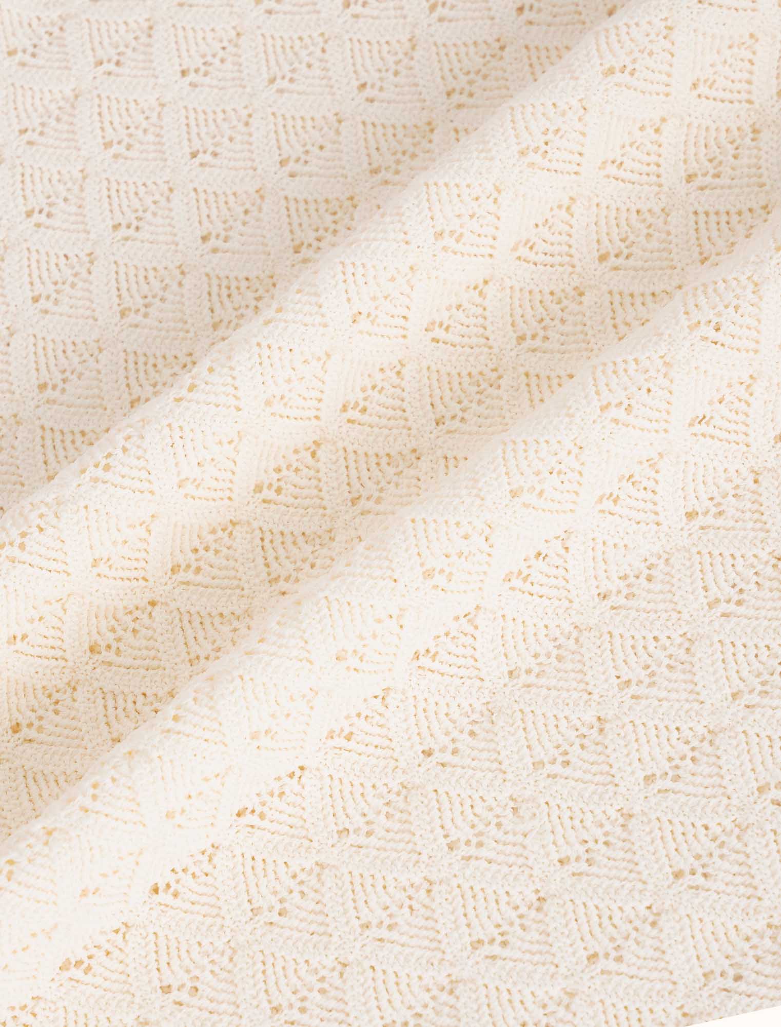 Womens Crochet Knit Polo Cream