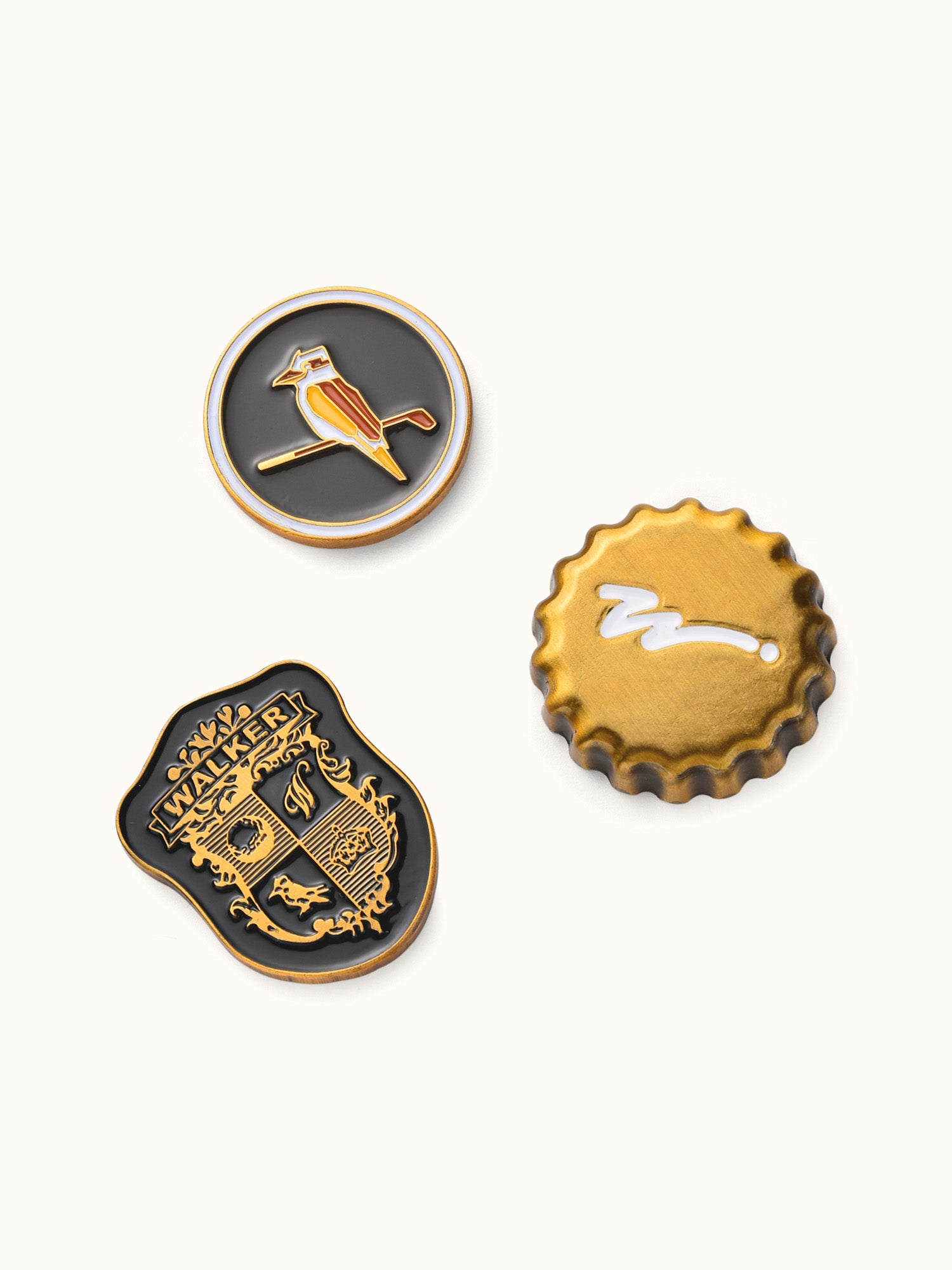 Ball Marker Crest 3 Pack - Black / Green / Brushed Gold