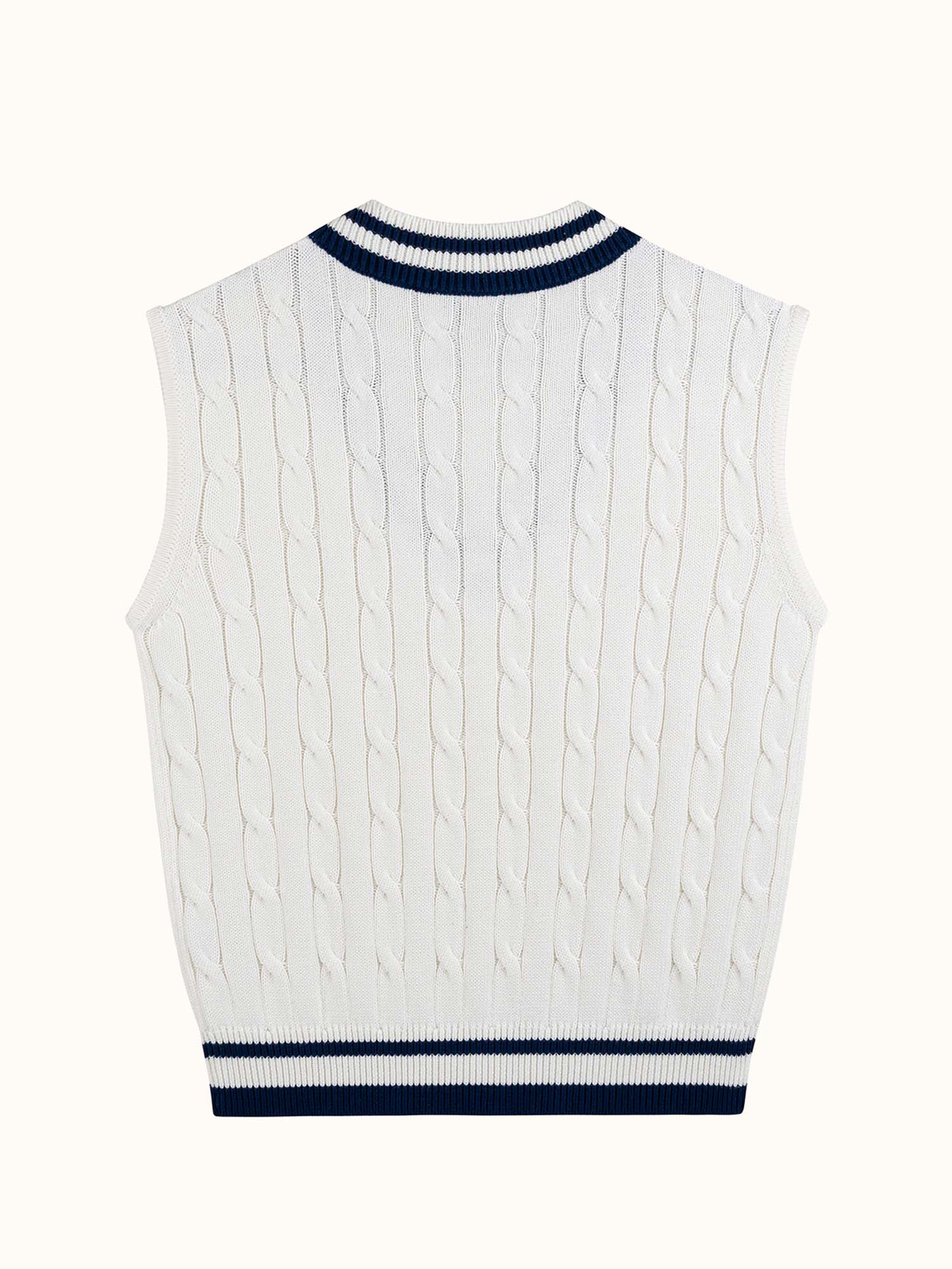 Womens Classic Cable Knit Vest Ecru / Navy