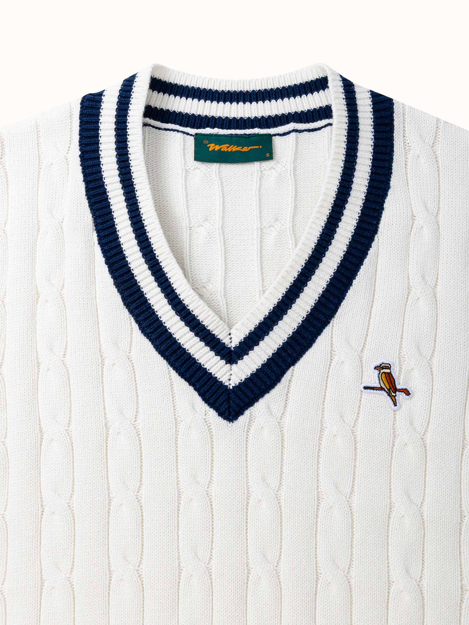 Womens Classic Cable Knit Vest Ecru / Navy