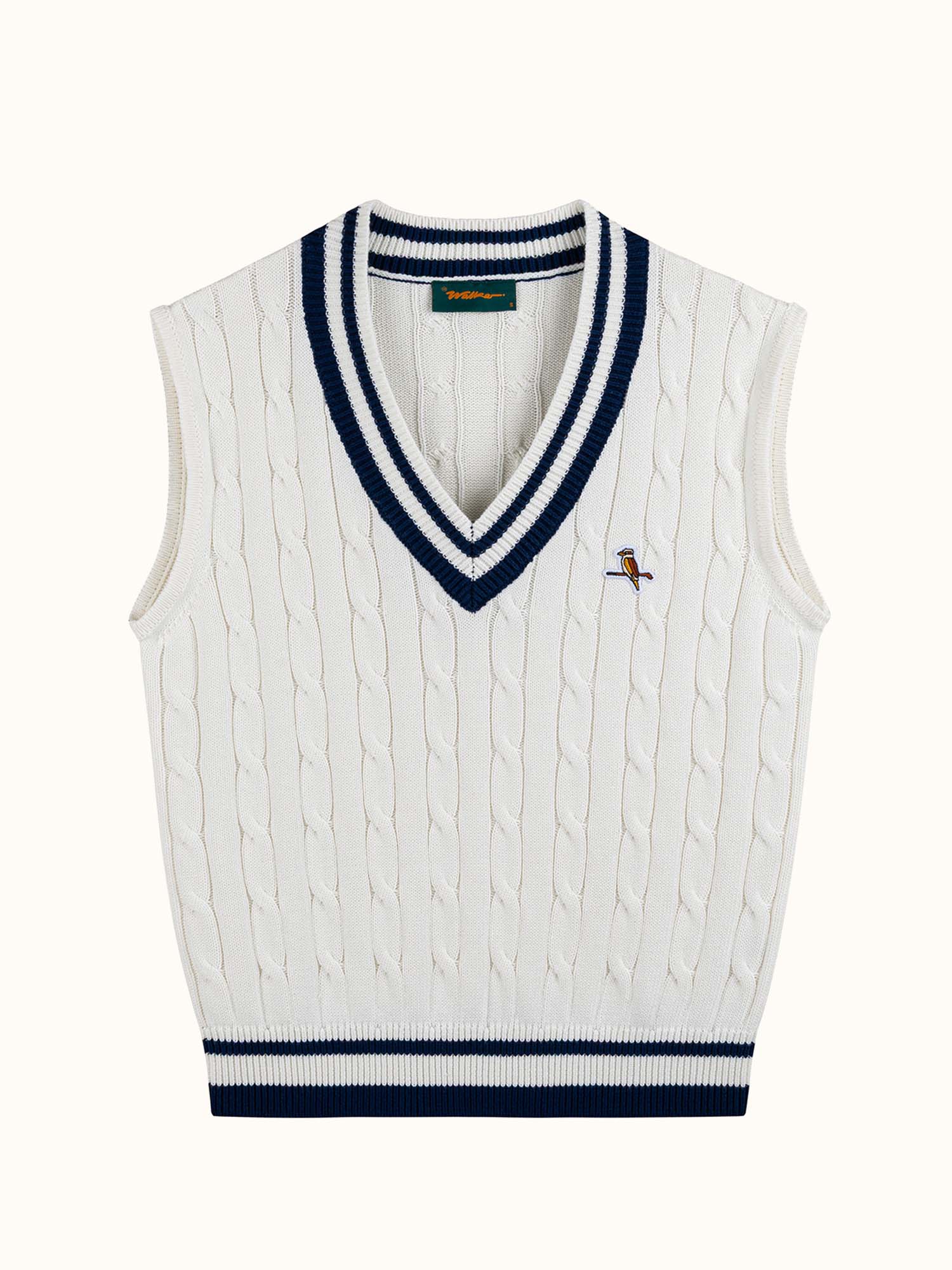 Womens Classic Cable Knit Vest Ecru / Navy