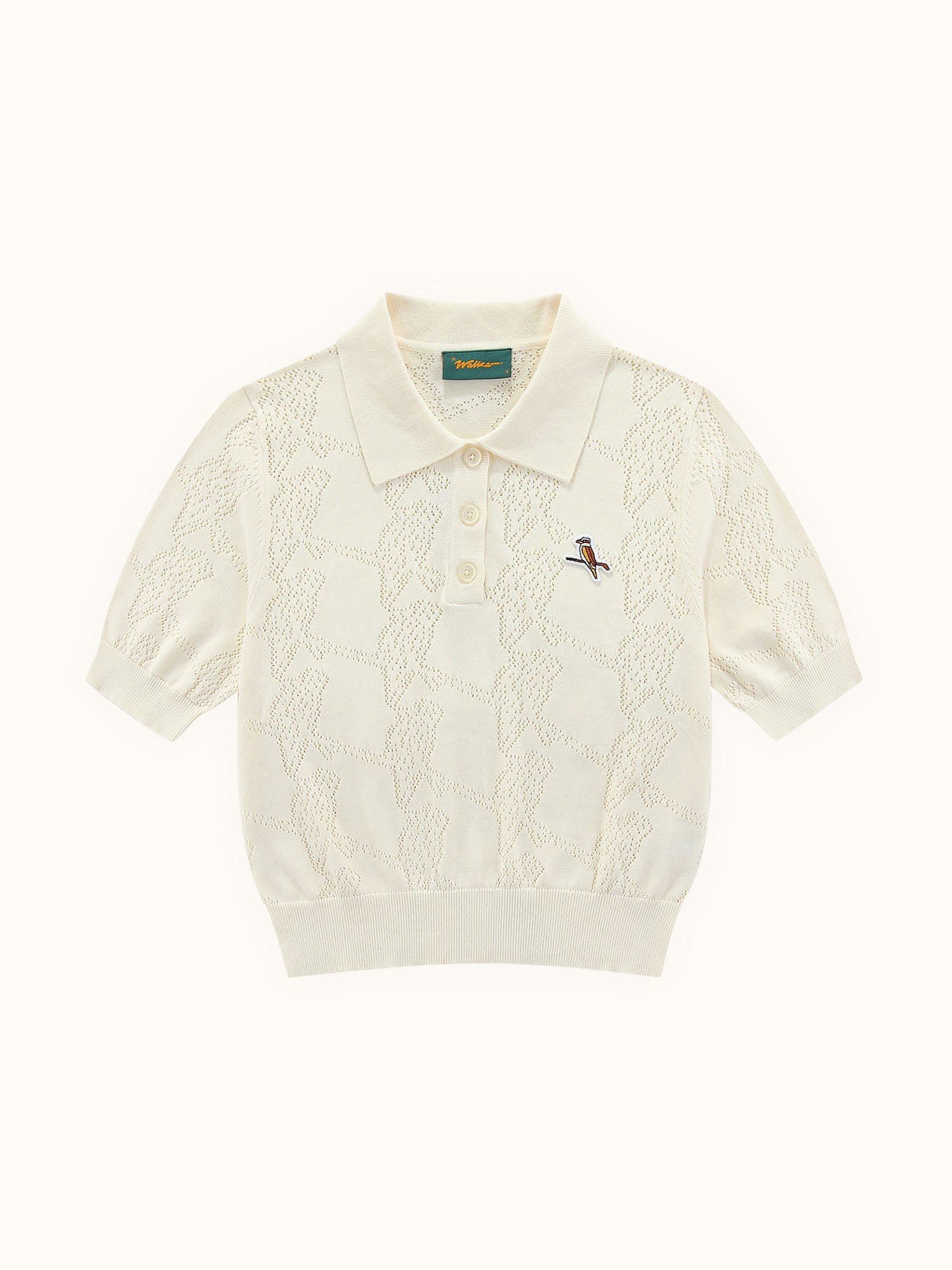 Womens Pointelle Knitted Polo Cream