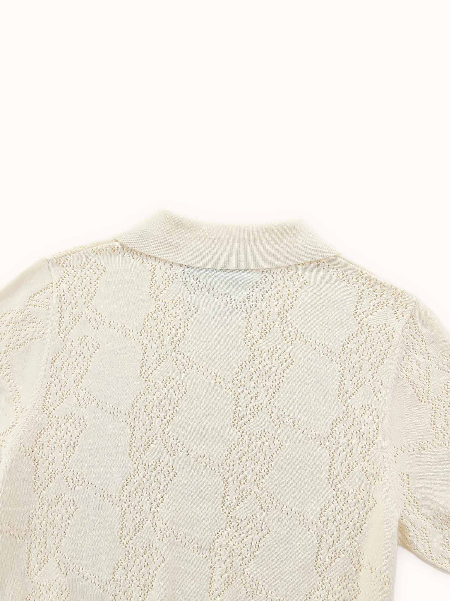 Womens Pointelle Knitted Polo Cream