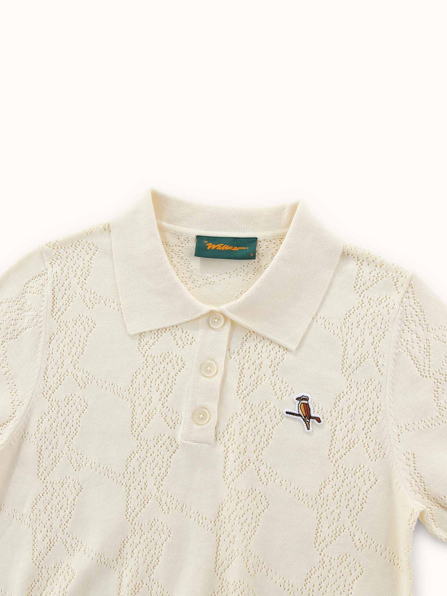 Womens Pointelle Knitted Polo Cream