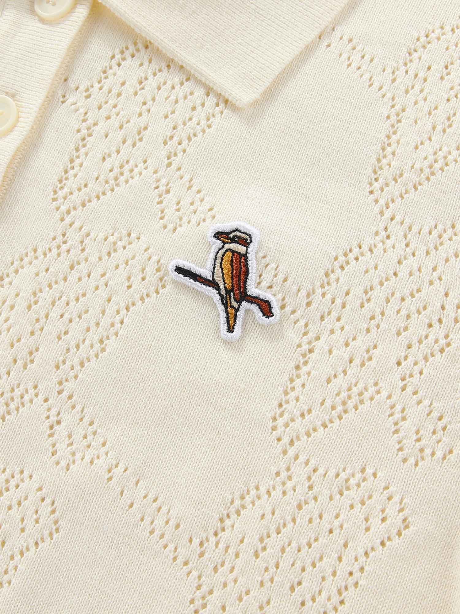 Womens Pointelle Knitted Polo Cream