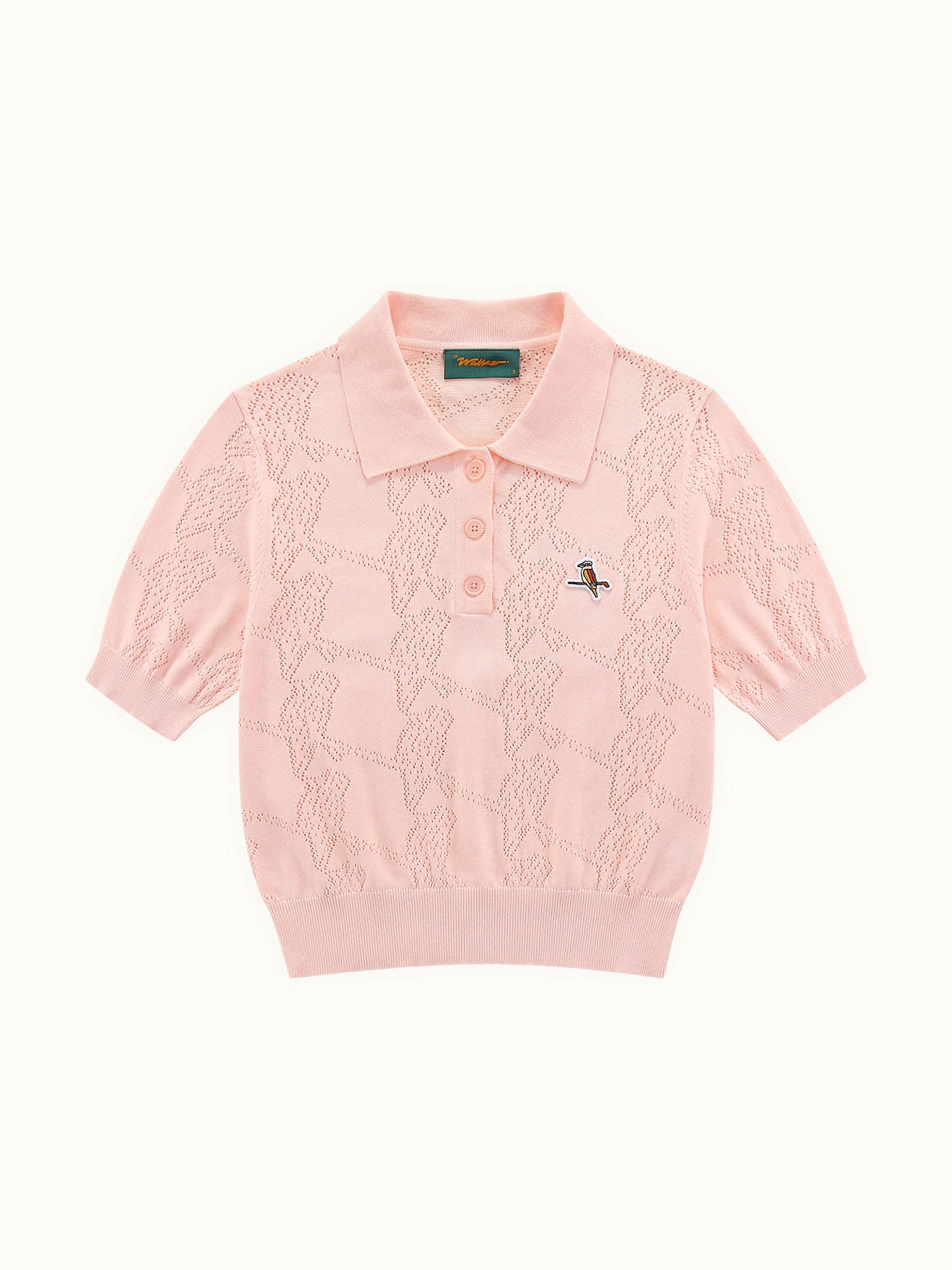 Womens Pointelle Knitted Polo Pink