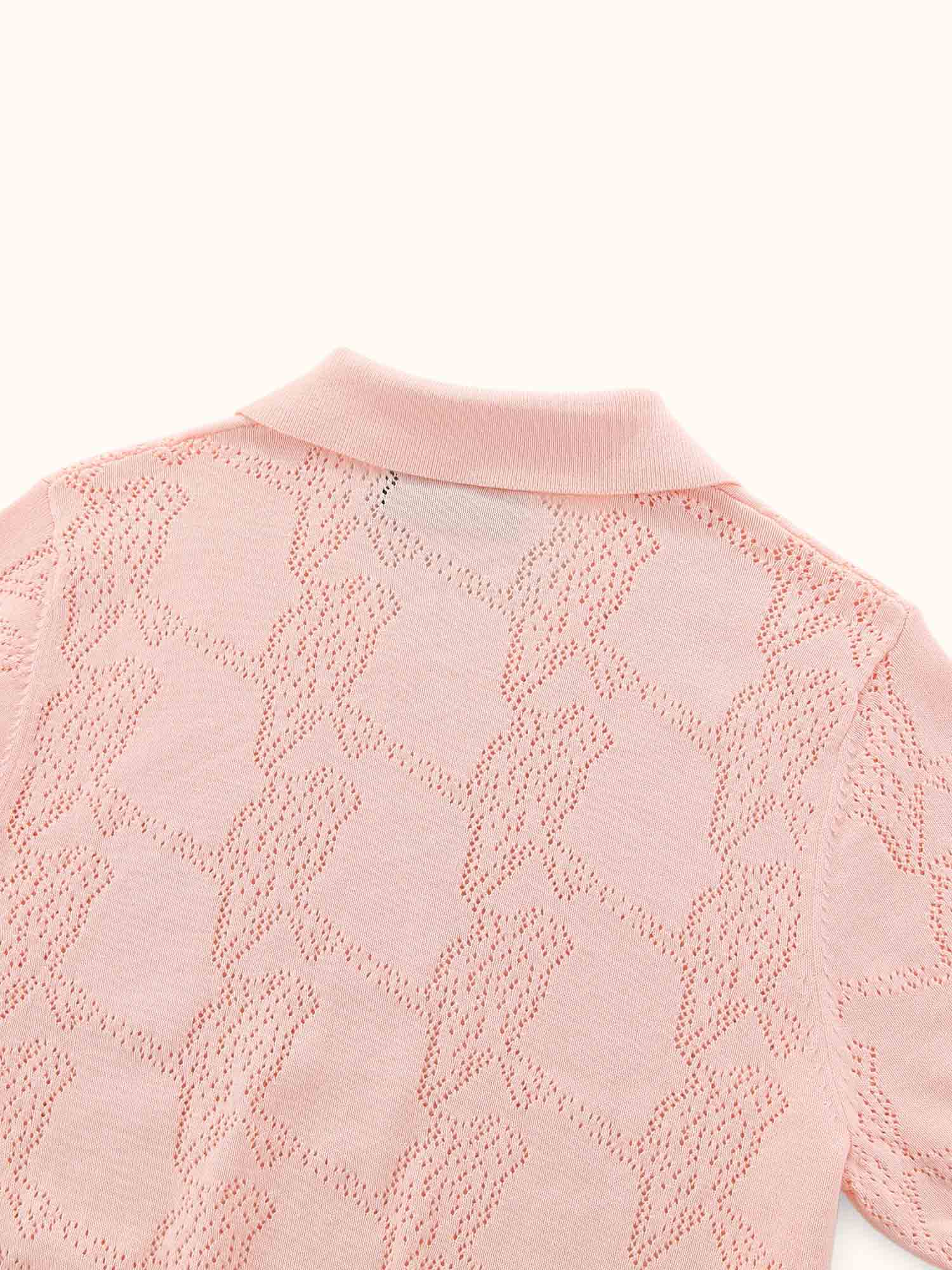 Womens Pointelle Knitted Polo Pink