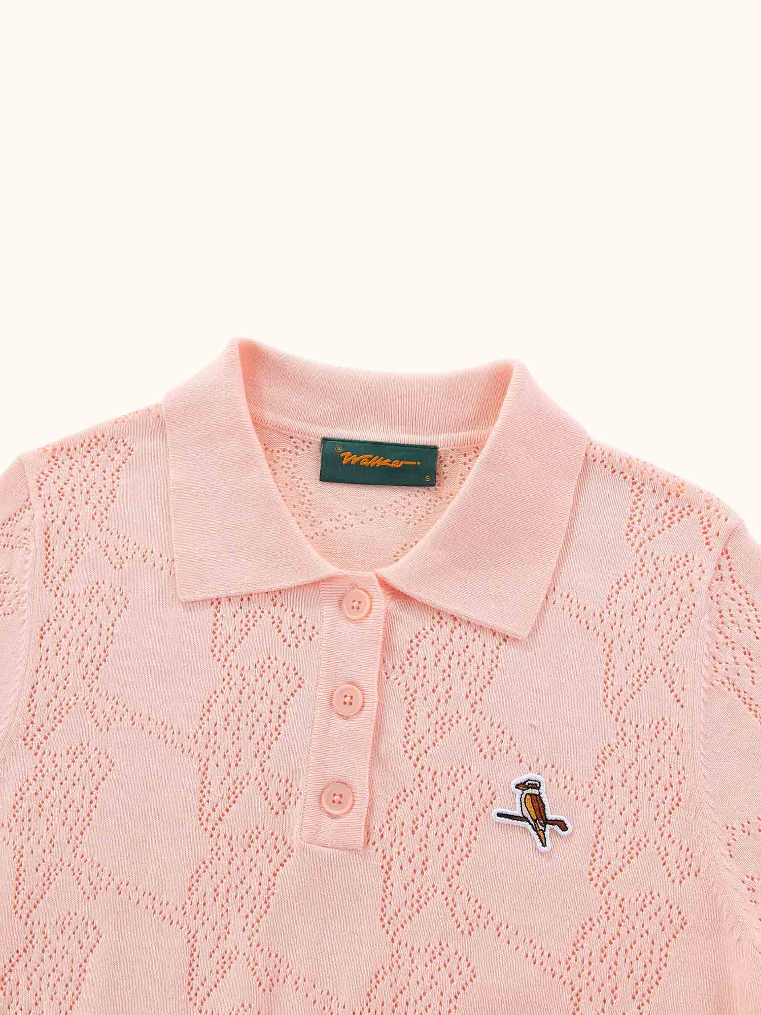 Womens Pointelle Knitted Polo Pink