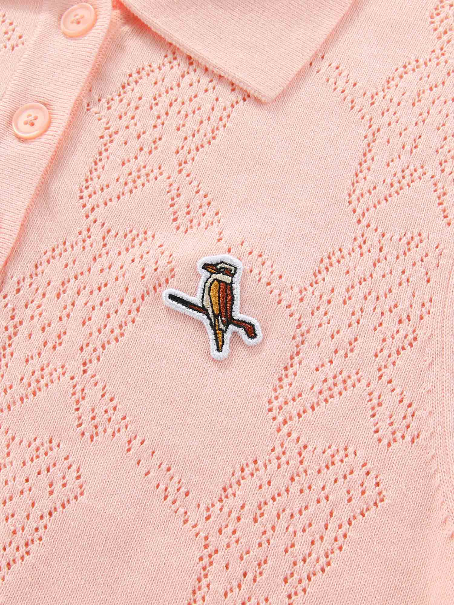 Womens Pointelle Knitted Polo Pink