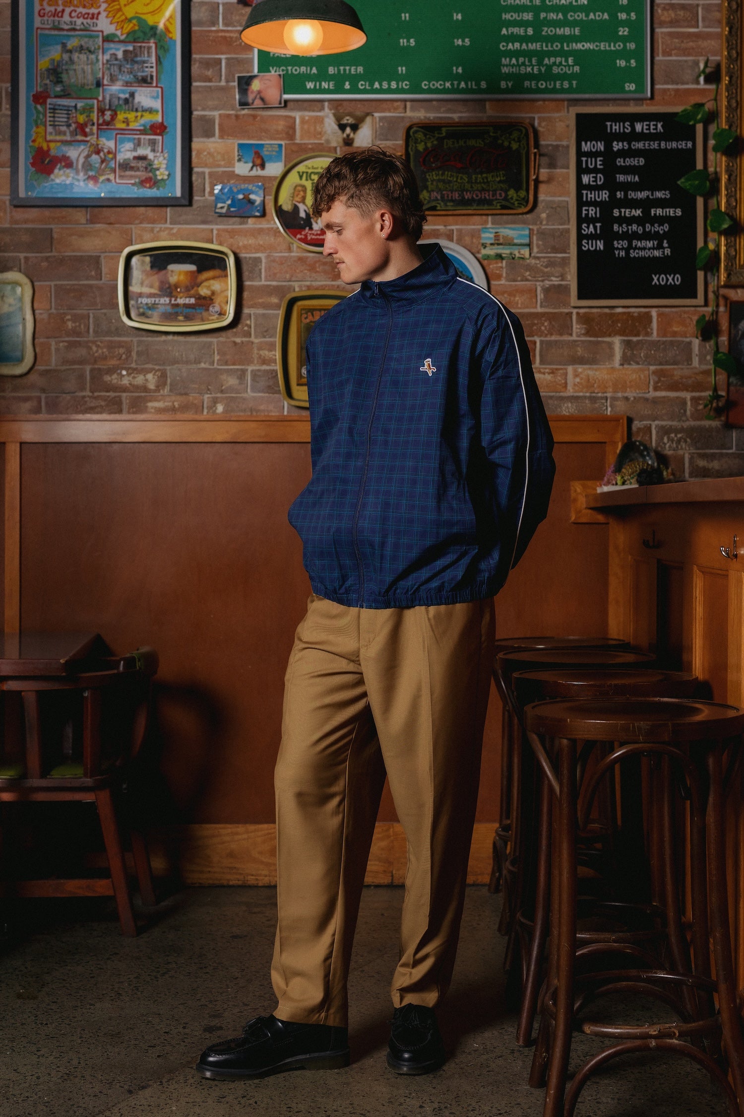 Mens Breaker Jacket Navy Check