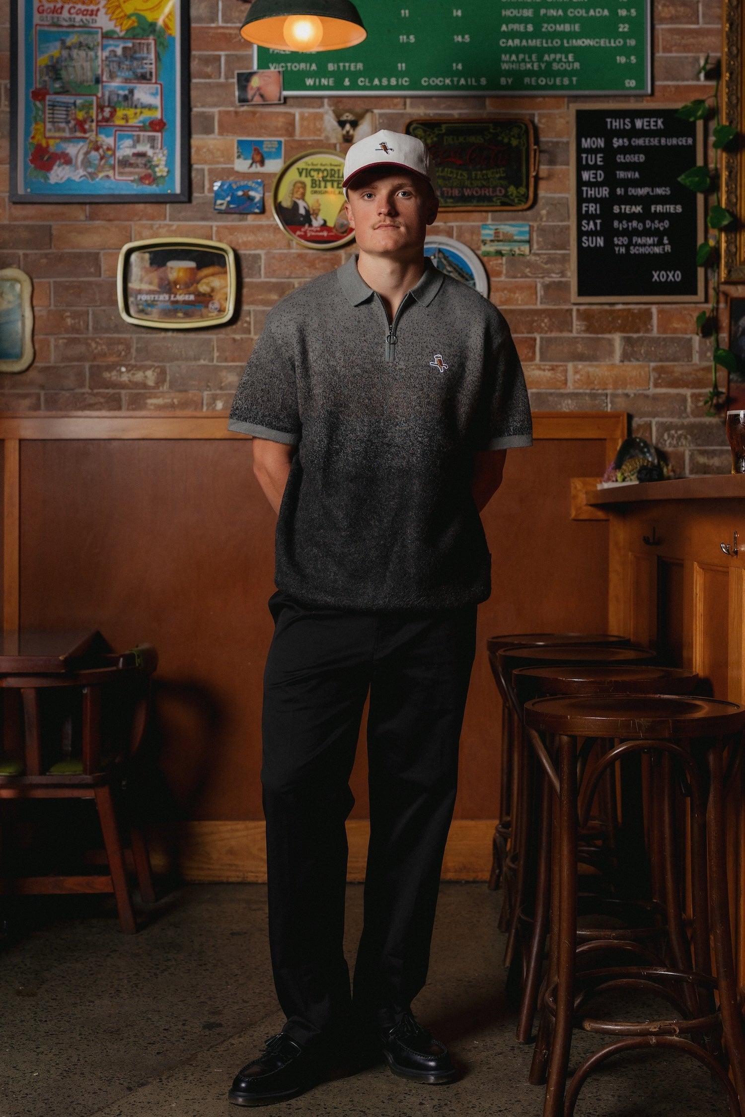 Ombre Knit Polo Charcoal