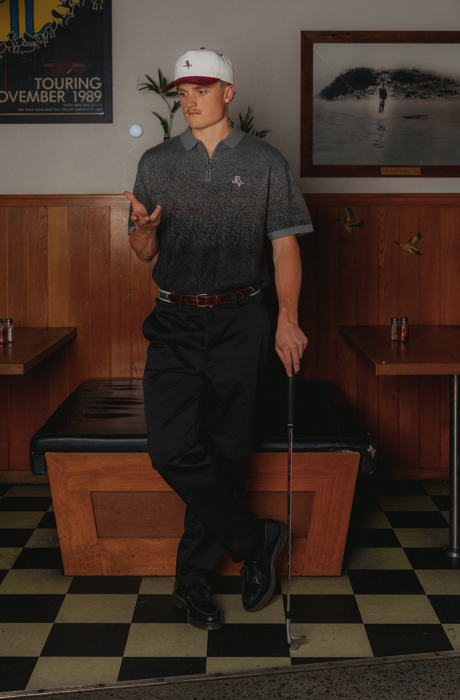Ombre Knit Polo Charcoal