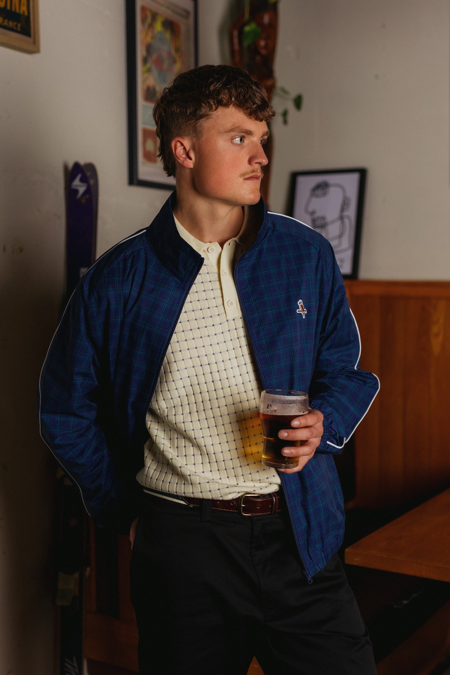Mens Breaker Jacket Navy Check