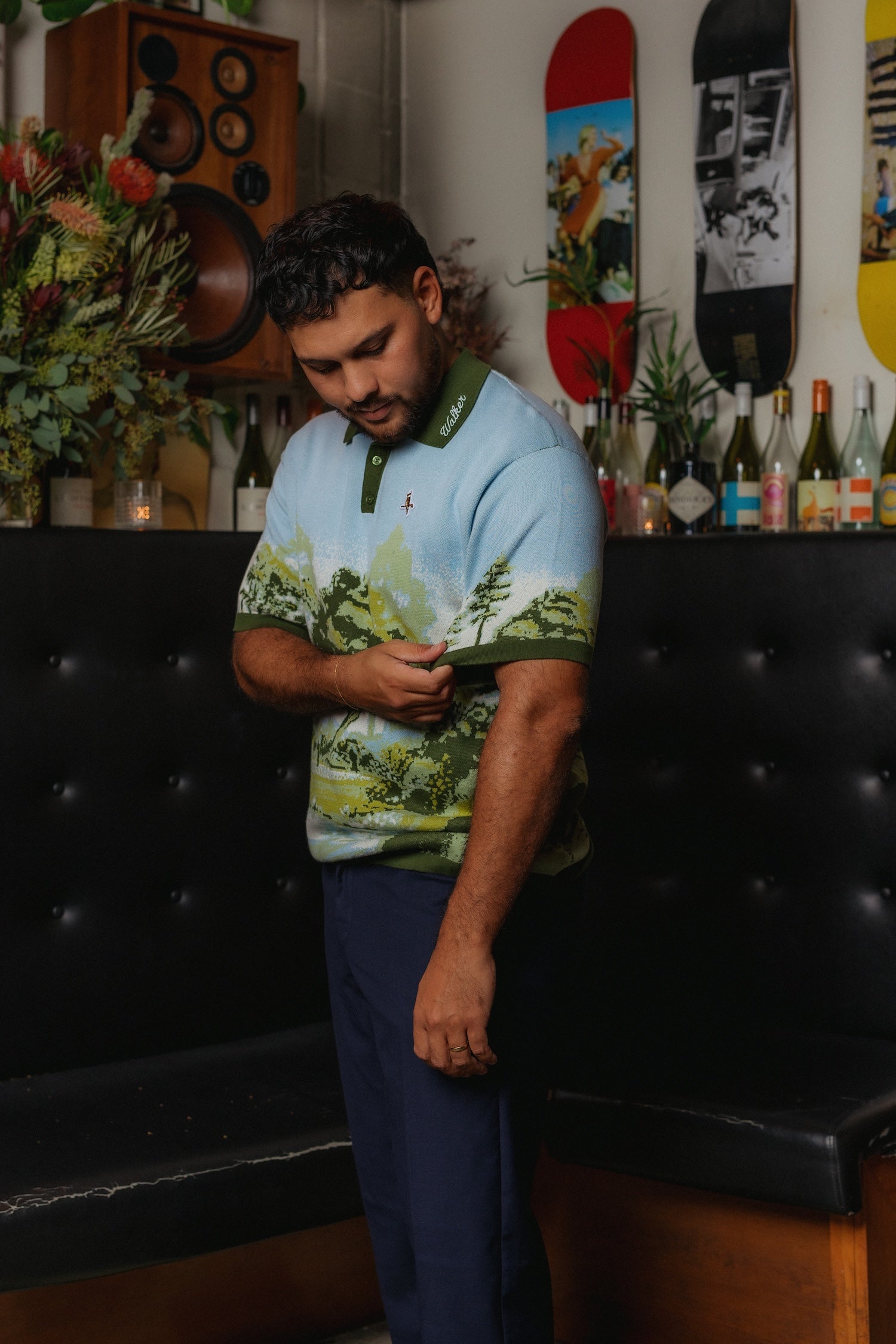 Blooming Grounds Knit Polo Garden Sky