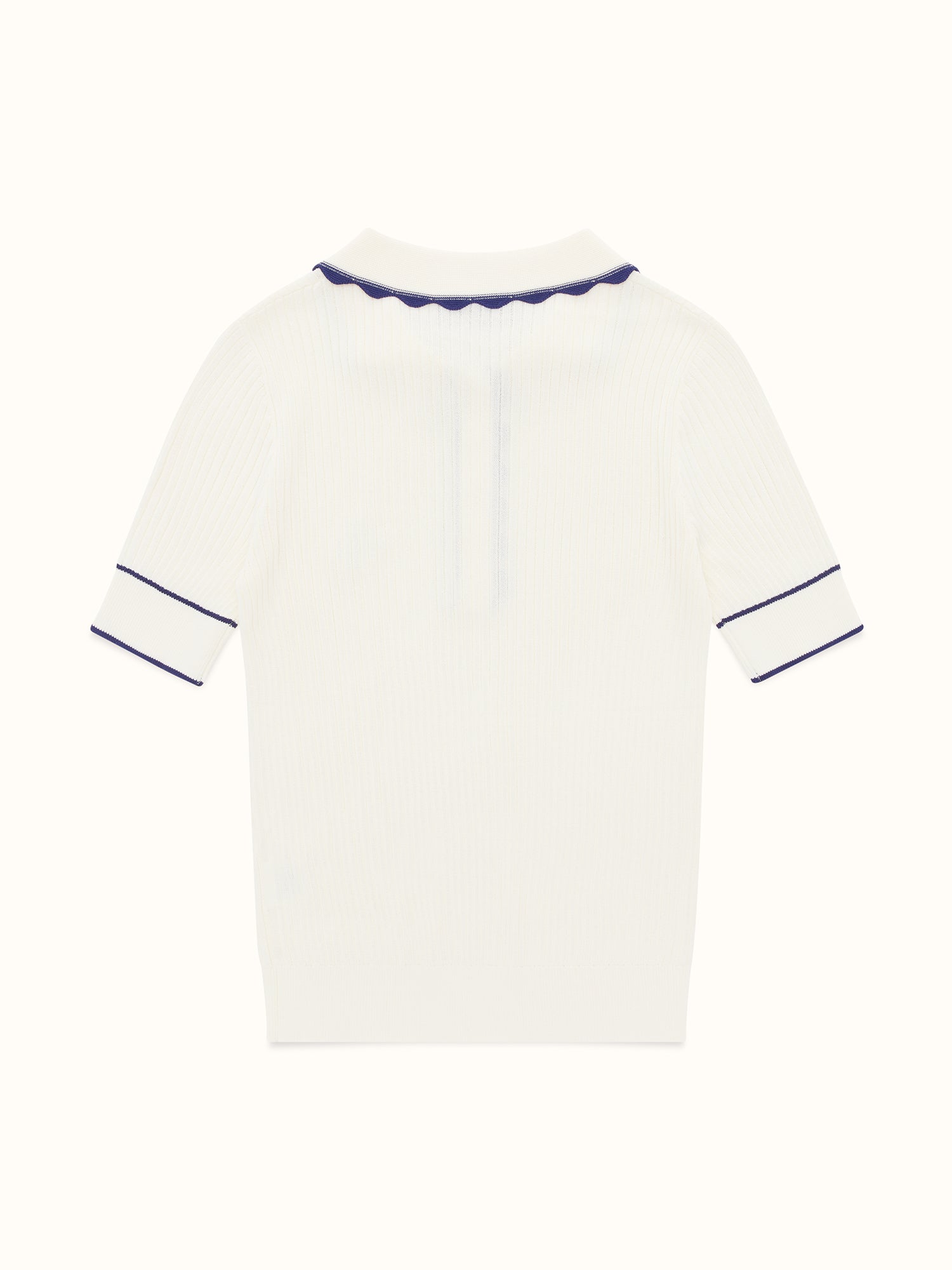 Womens Scalloped Knit Polo White / Navy