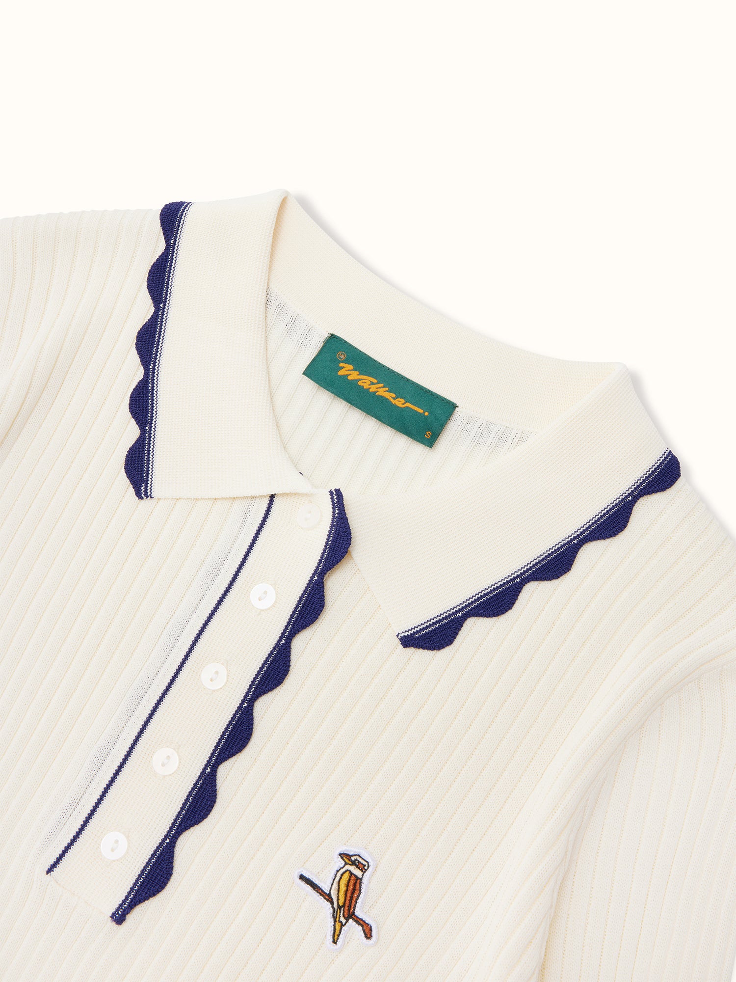 Womens Scalloped Knit Polo White / Navy