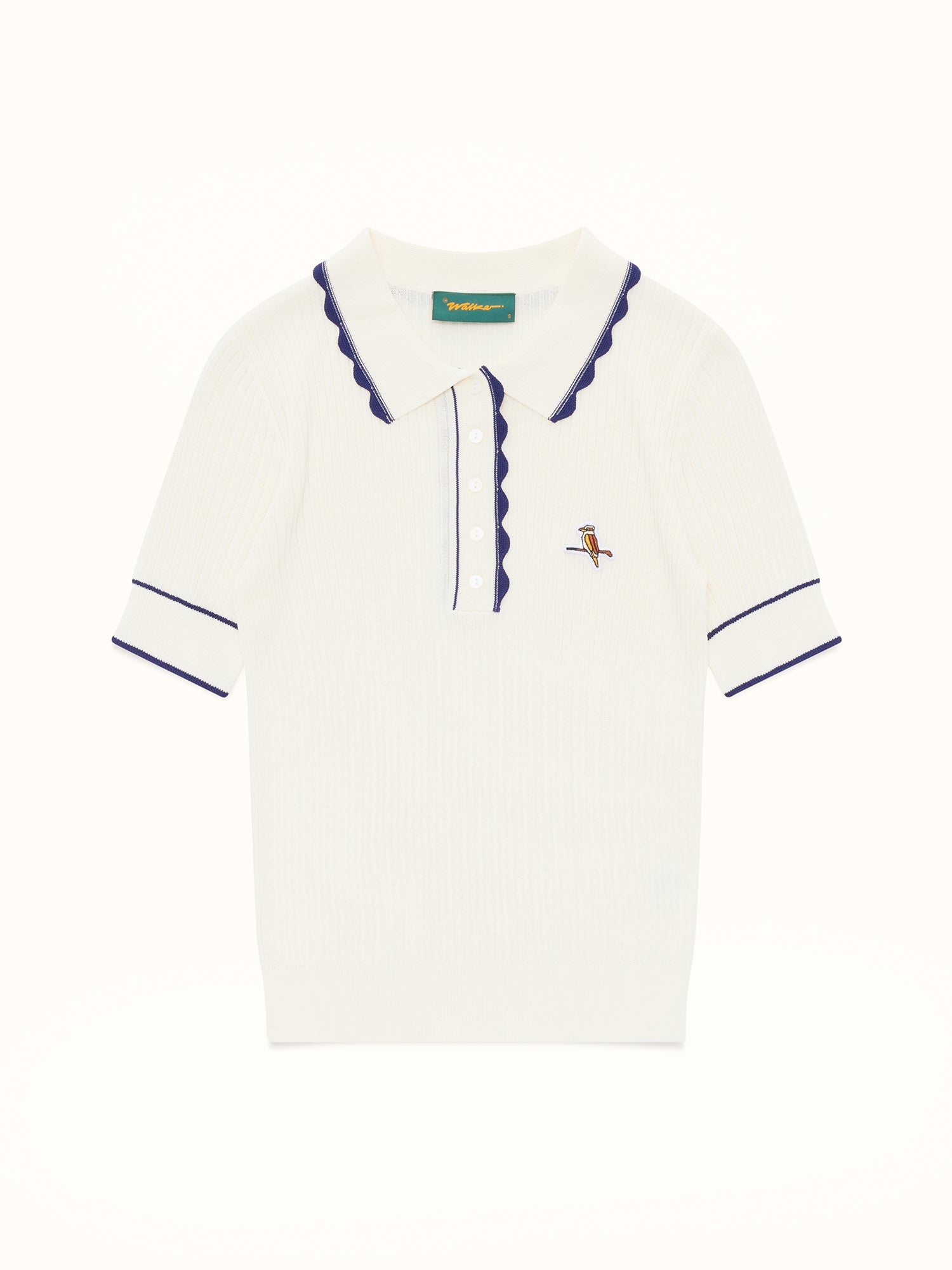 Womens Scalloped Knit Polo White / Navy