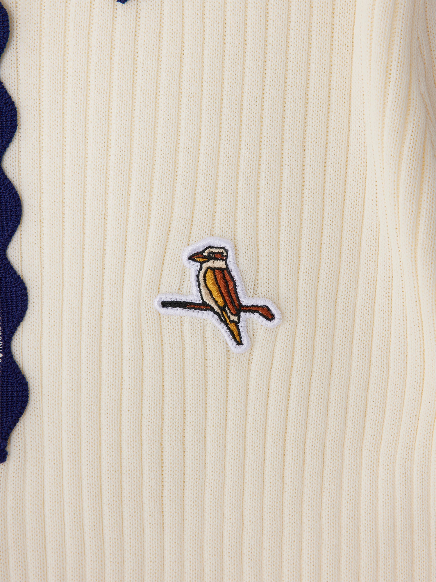 Womens Scalloped Knit Polo White / Navy
