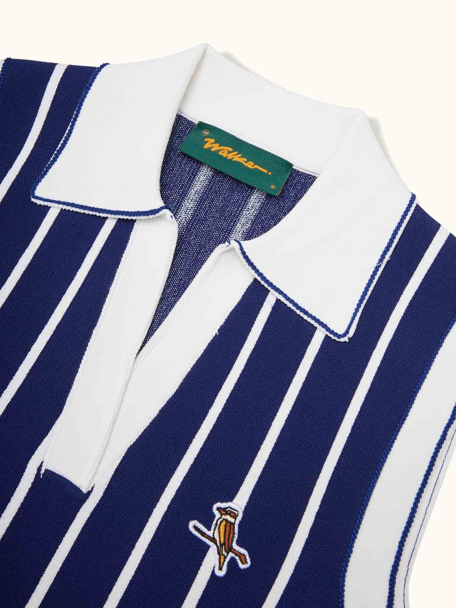 Womens Stripe Knit Polo Navy / White