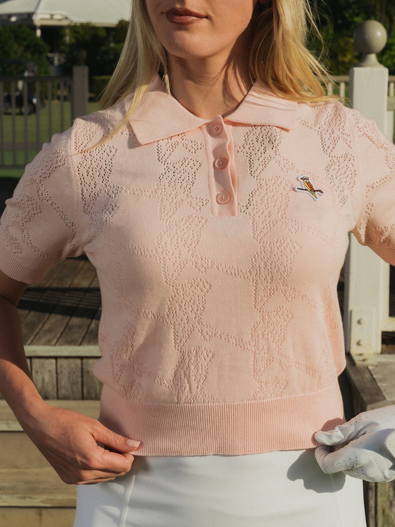 Womens Pointelle Knitted Polo Pink