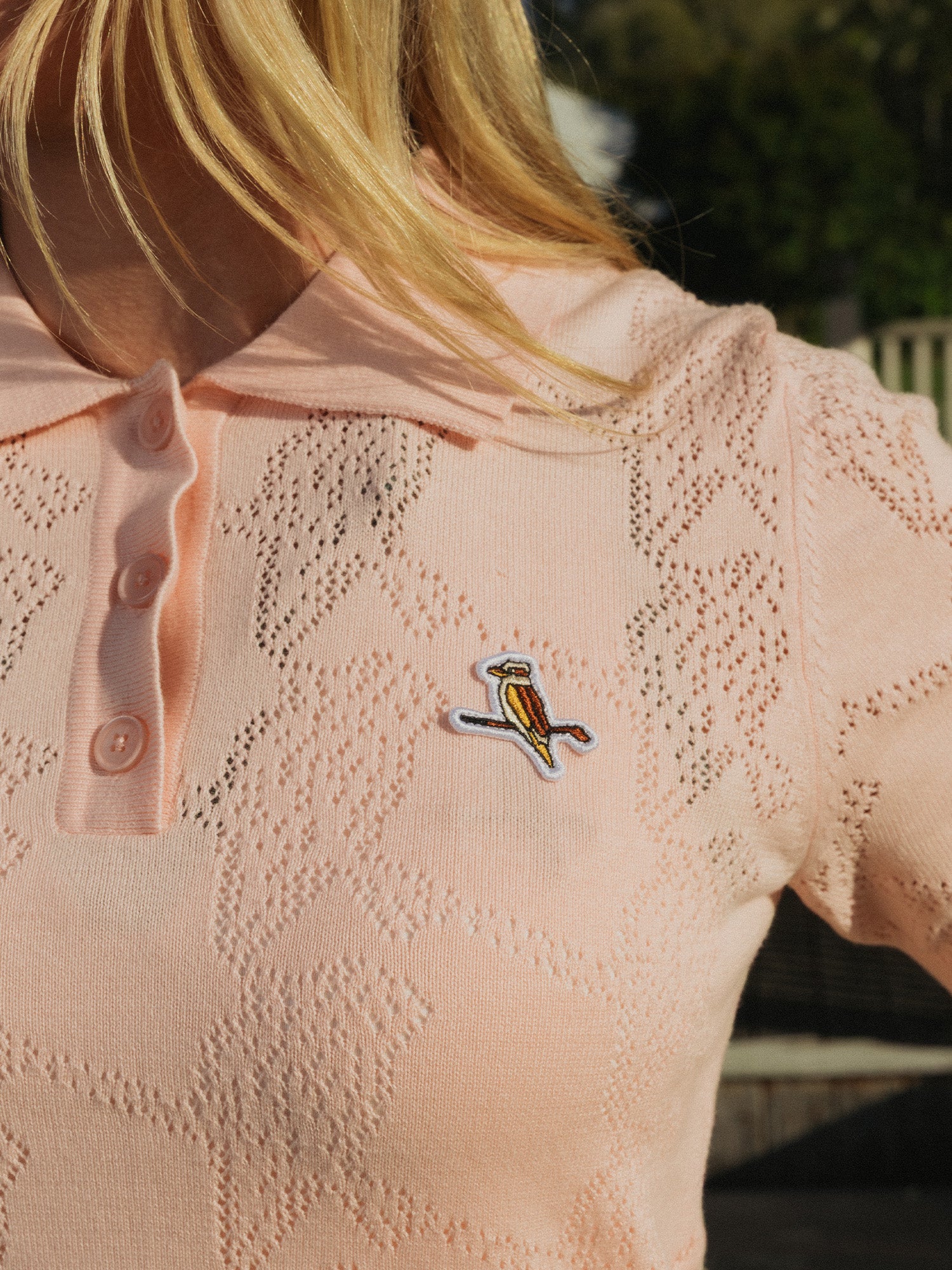 Womens Pointelle Knitted Polo Pink
