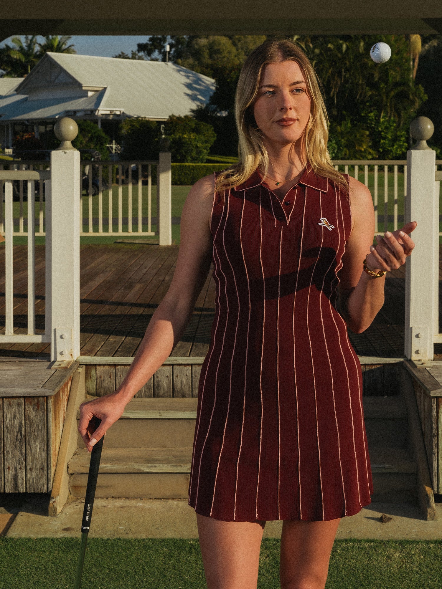 Womens Country Club Knit Dress Maroon / Pink