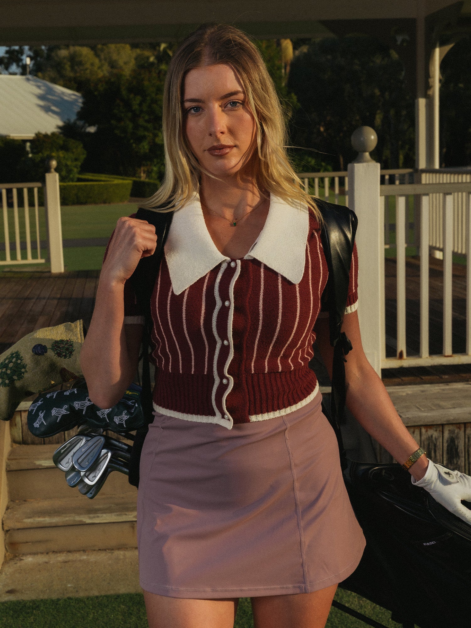 Womens Riviera Knit Polo Maroon / Pink