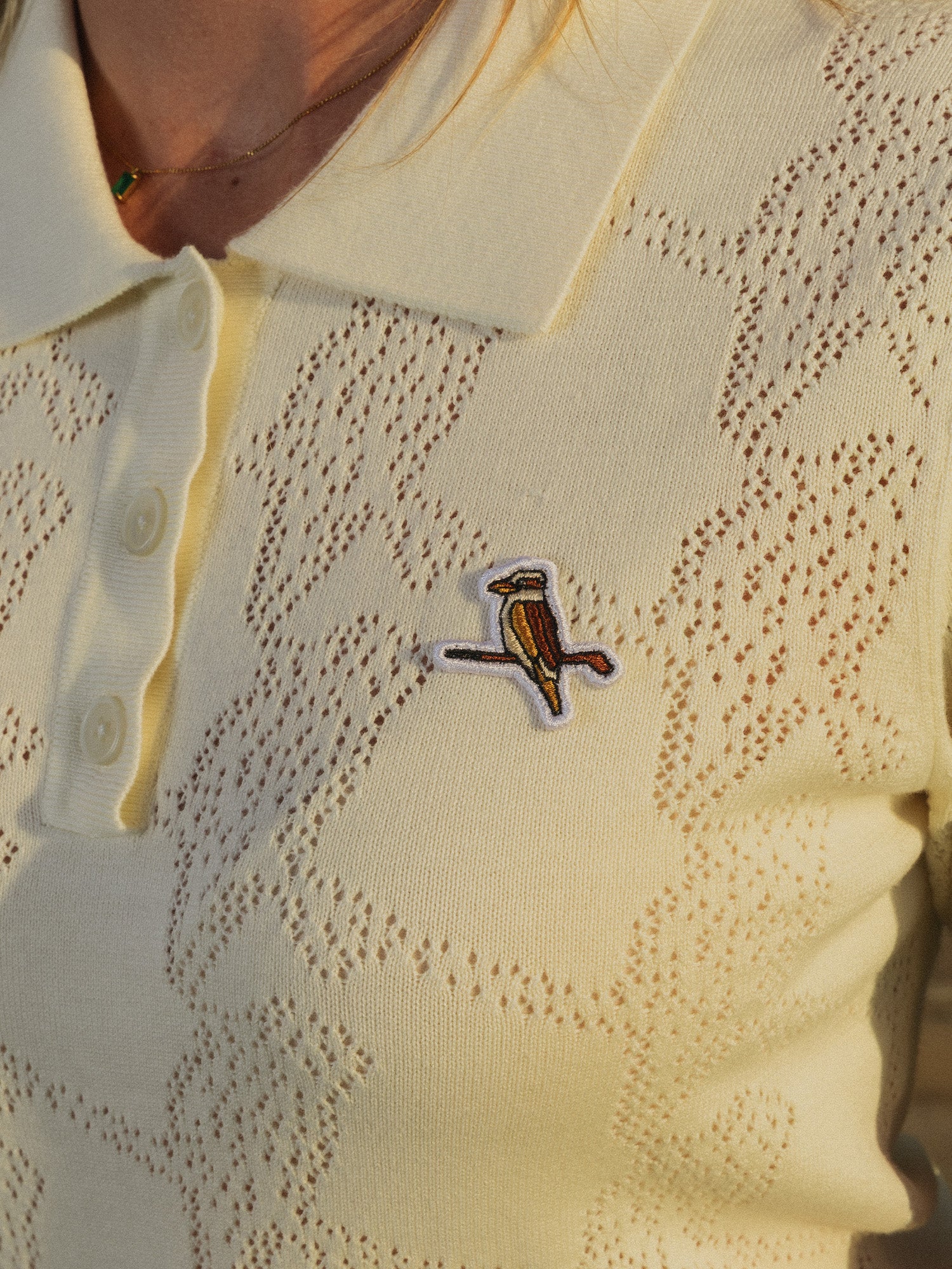 Womens Pointelle Knitted Polo Cream