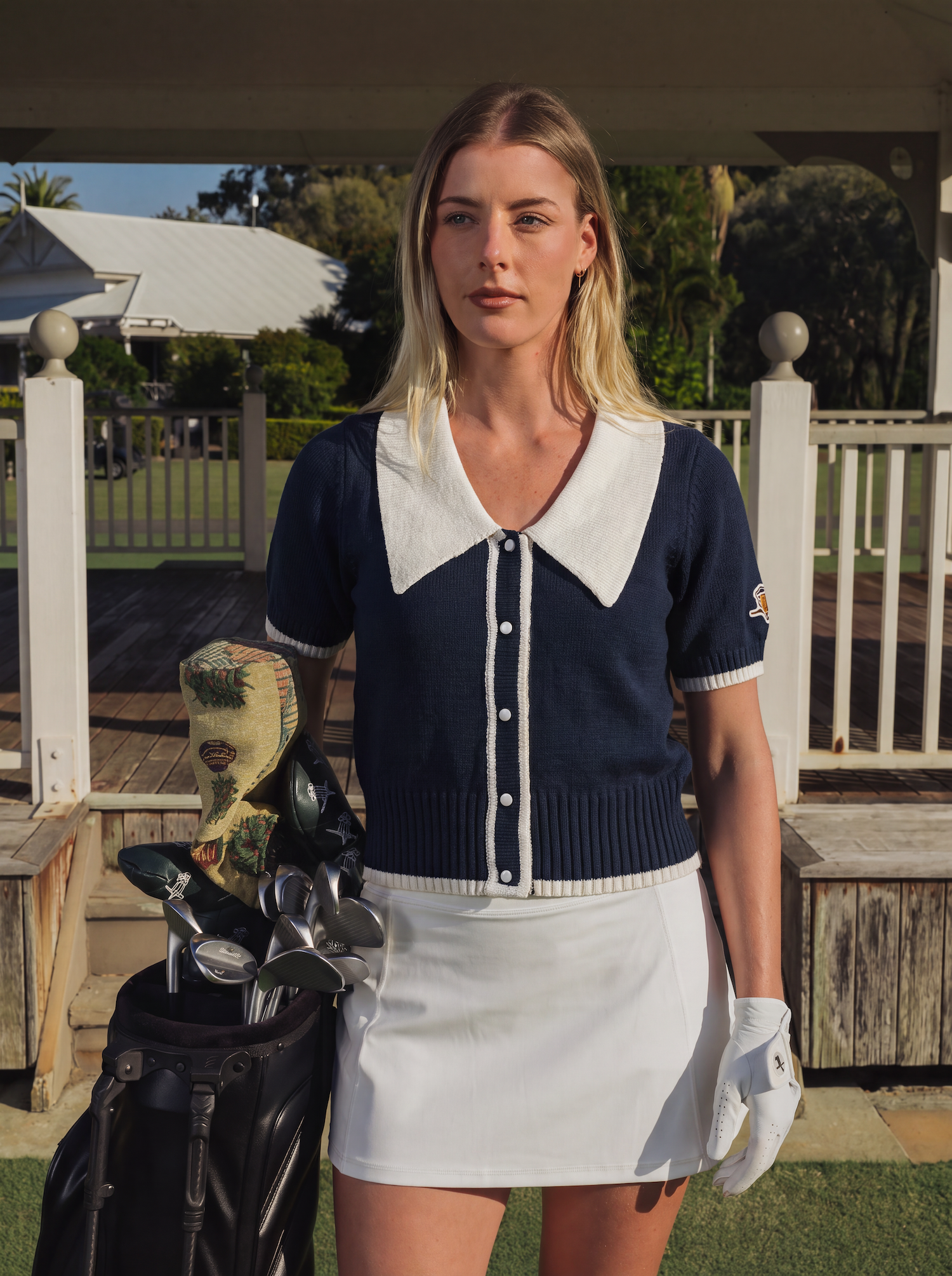 Womens Riviera Knit Polo Navy / White