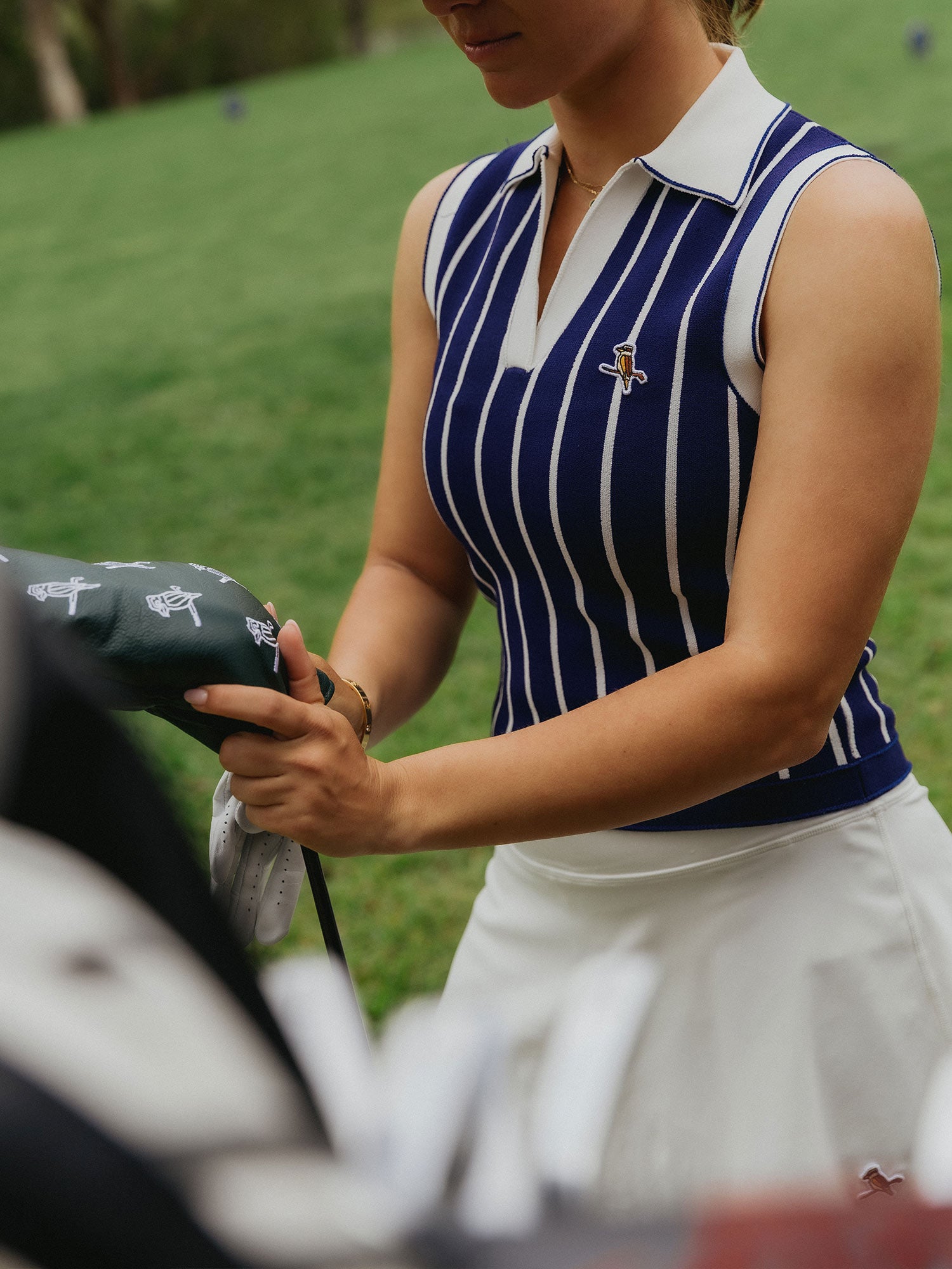 Womens Stripe Knit Polo Navy / White