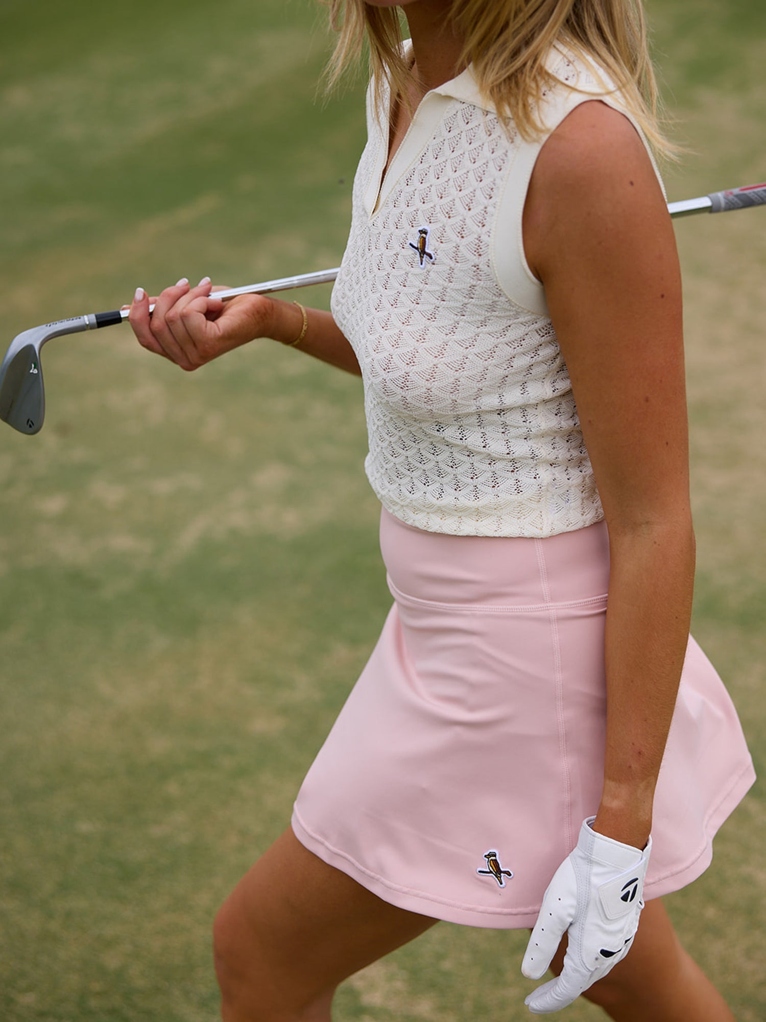 Womens Crochet Knit Polo Cream